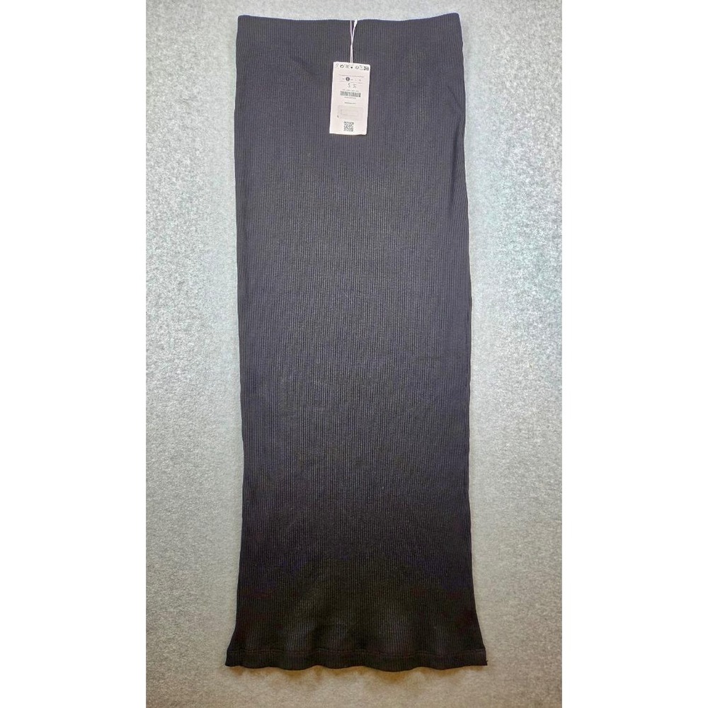 Bershka Ribbed Knit Maxi Skirt Black Gray Side Slit Column Skirt 5999/589/800 S